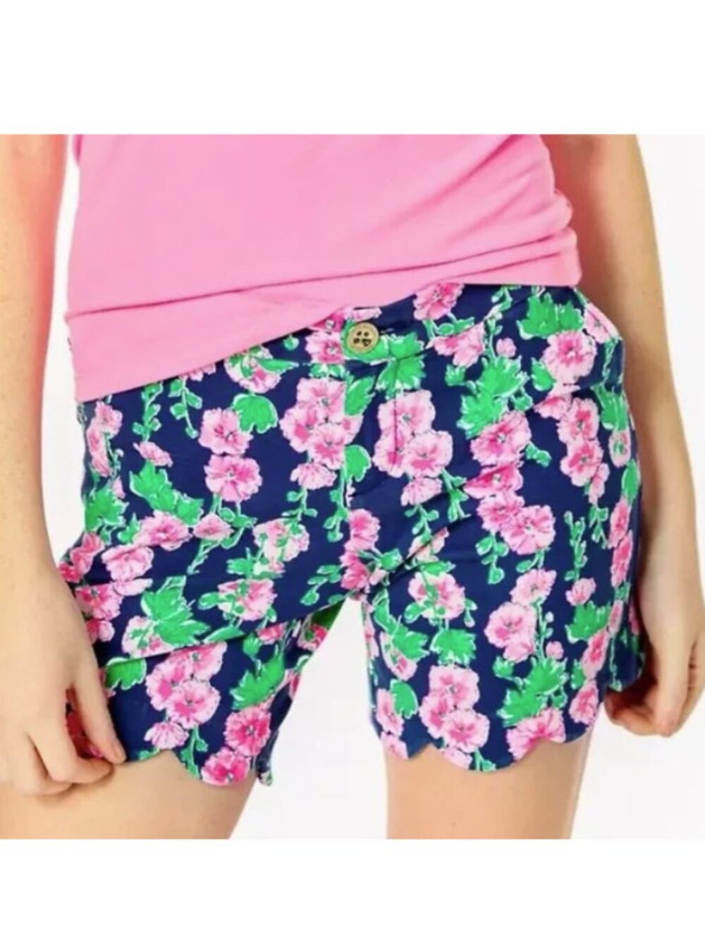 Lilly Pulitzer Darci Navy Floral Scalloped-Hem Shorts 14